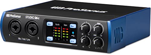 PreSonus Studio 26c 2x4, 192 kHz, USB Audio Interface with Studio One Artist and Ableton Live Lite DAW Recording Software PreSonus Studio 26c 2x4, 192 kHz, USB Audio Interface with Studio One Artist and Ableton Live Lite DAW Recording Software